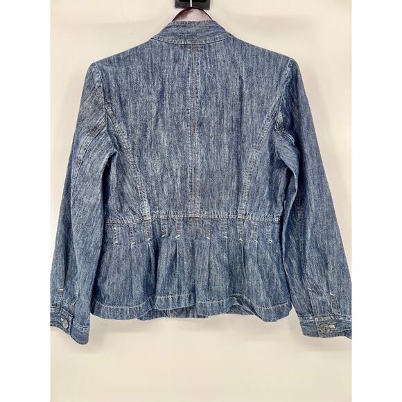 J.Jill Women's Jacket Size 10 Blue Denim Jean Long Sleeve Button Up Dark Wash - Picture 8 of 10
